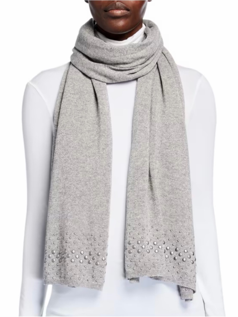 Neiman Marcus The Cashmere Collection Gray Silver Studded Scarf
